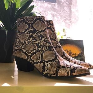 Qupid Mystique Snakeskin ankle booties